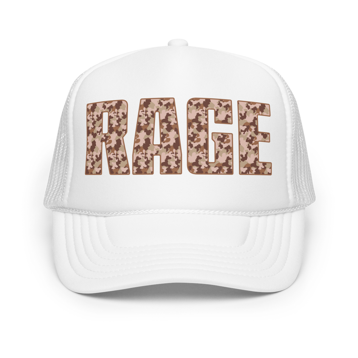 RAGE Camo (Tan) Barge Logo Trucker